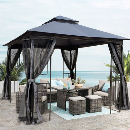 Patio gazebo tent by HouseOfZazla in gray fabric with ventilated double roof and mosquito net on Tampa Home & Garden Store