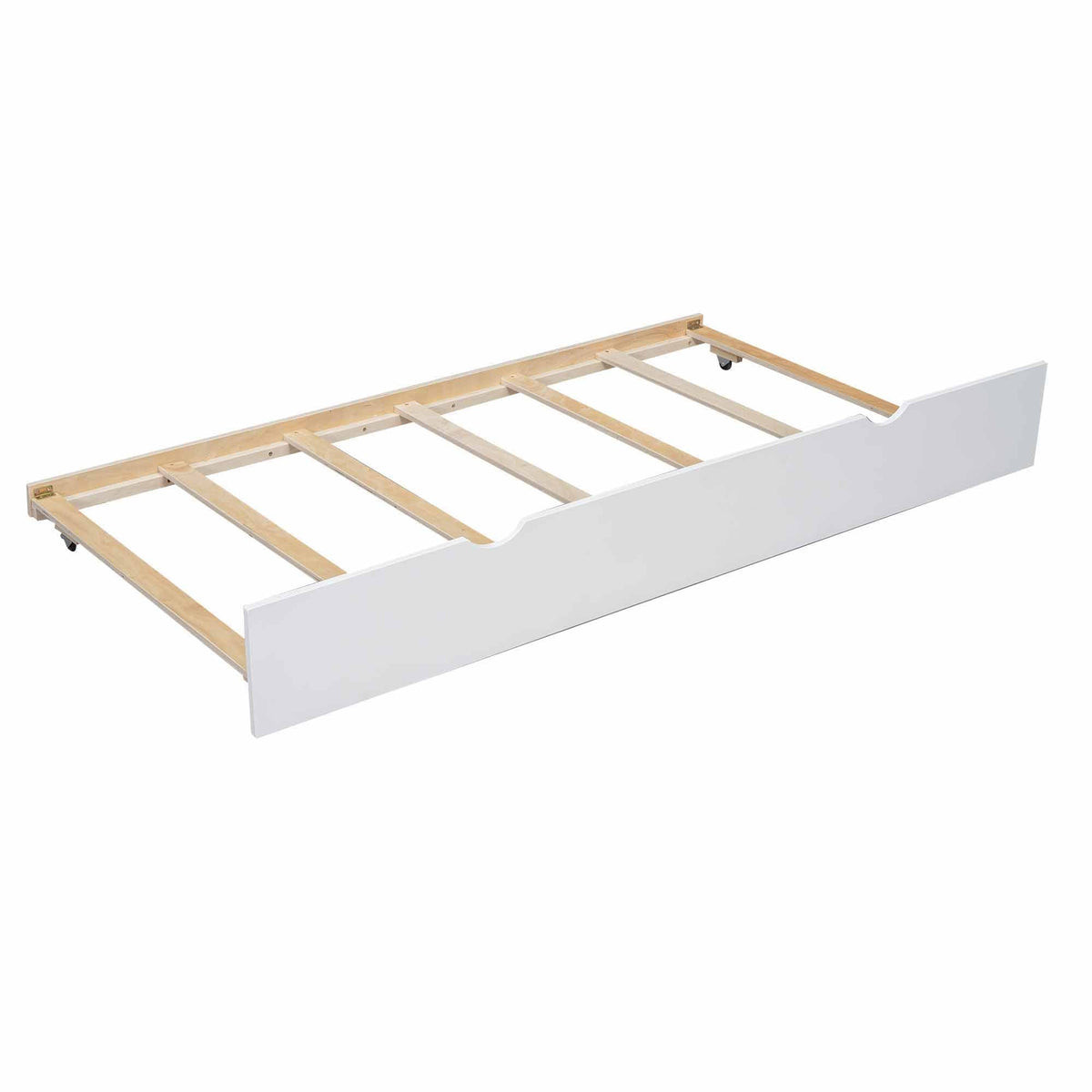 Bunk Bed frame white with natural wood slat support, side view on Tampa Home & Garden Store