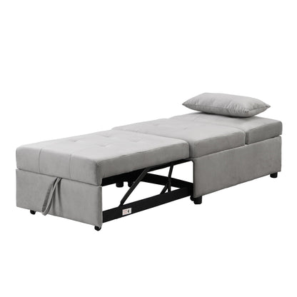 Folding Gray Fabric Sofa and Ottoman Bed