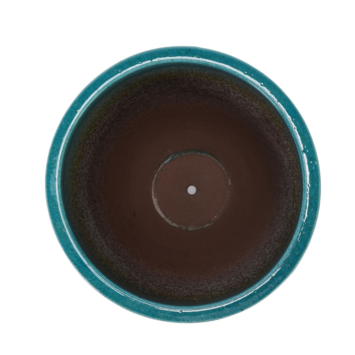 Ceramic flowerpot planter teal exterior, brown interior soil, HouseOfZazla on Tampa Home & Garden Store