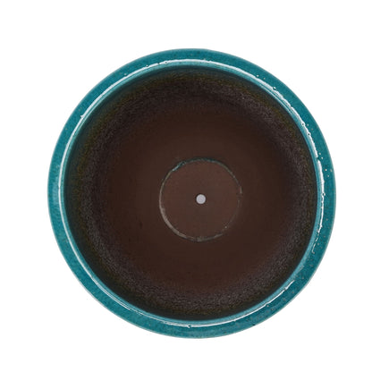 Ceramic flowerpot planter teal exterior, brown interior soil, HouseOfZazla on Tampa Home & Garden Store