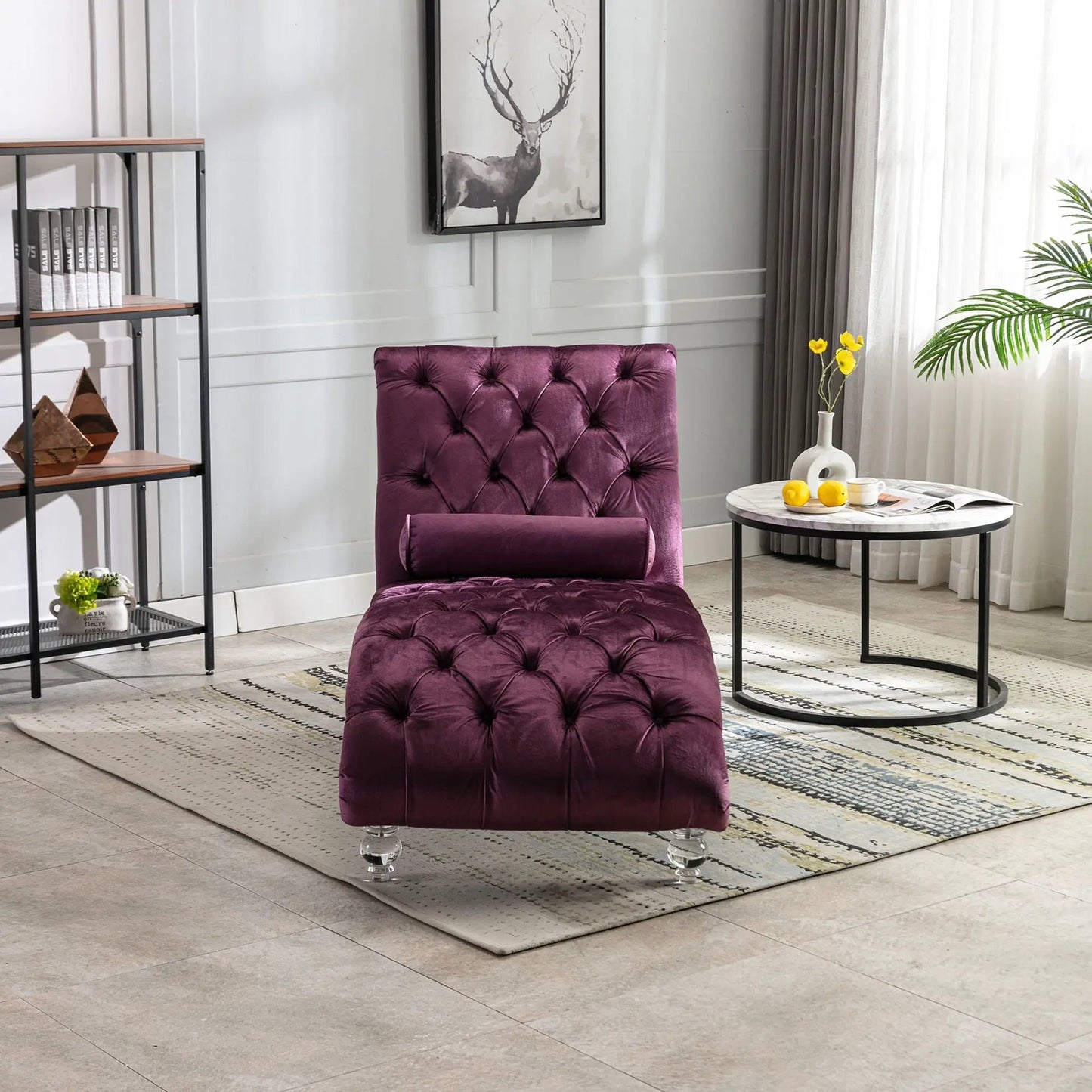 Indoor Chaise Lounge With Button Tufted Pillow