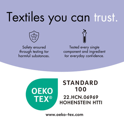 3 pc cotton embroidered quilt set; full/queen, OEKO-TEX logo on purple backdrop on Tampa Home & Garden Store