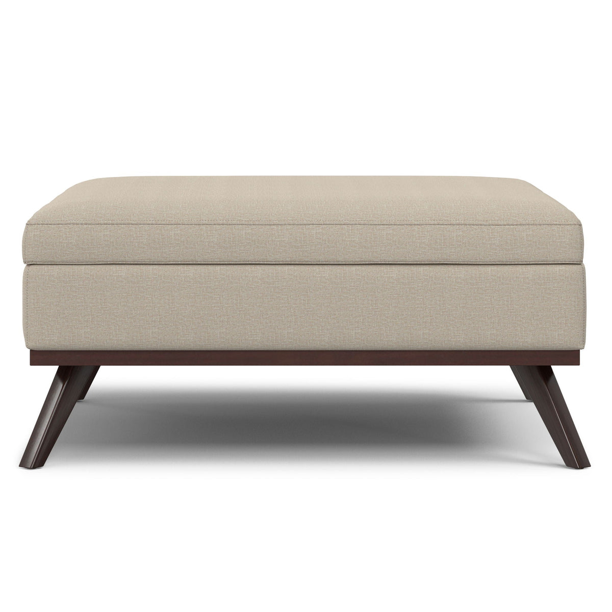 Square lift-top storage ottoman by HouseOfZazla, beige fabric with dark wood legs on Tampa Home & Garden Store