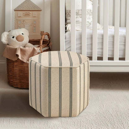 Accent Ottoman Printed Stripe beige fabric with blue stripes Unique Piece Furniture on Tampa Home & Garden Store