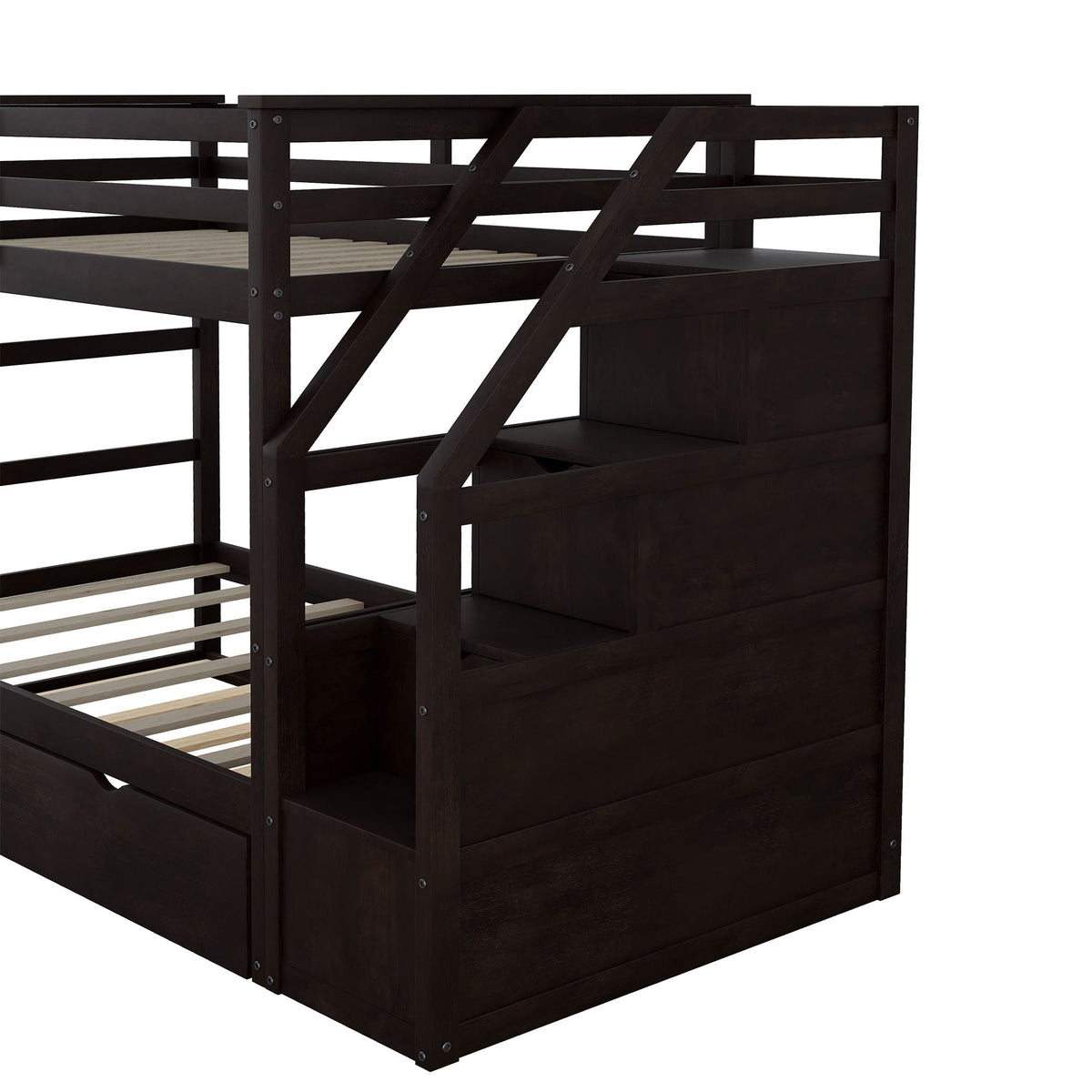 Twin over twin bunk bed in espresso with twin trundle and 3 storage stairs by HouseOfZazla on Tampa Home & Garden Store
