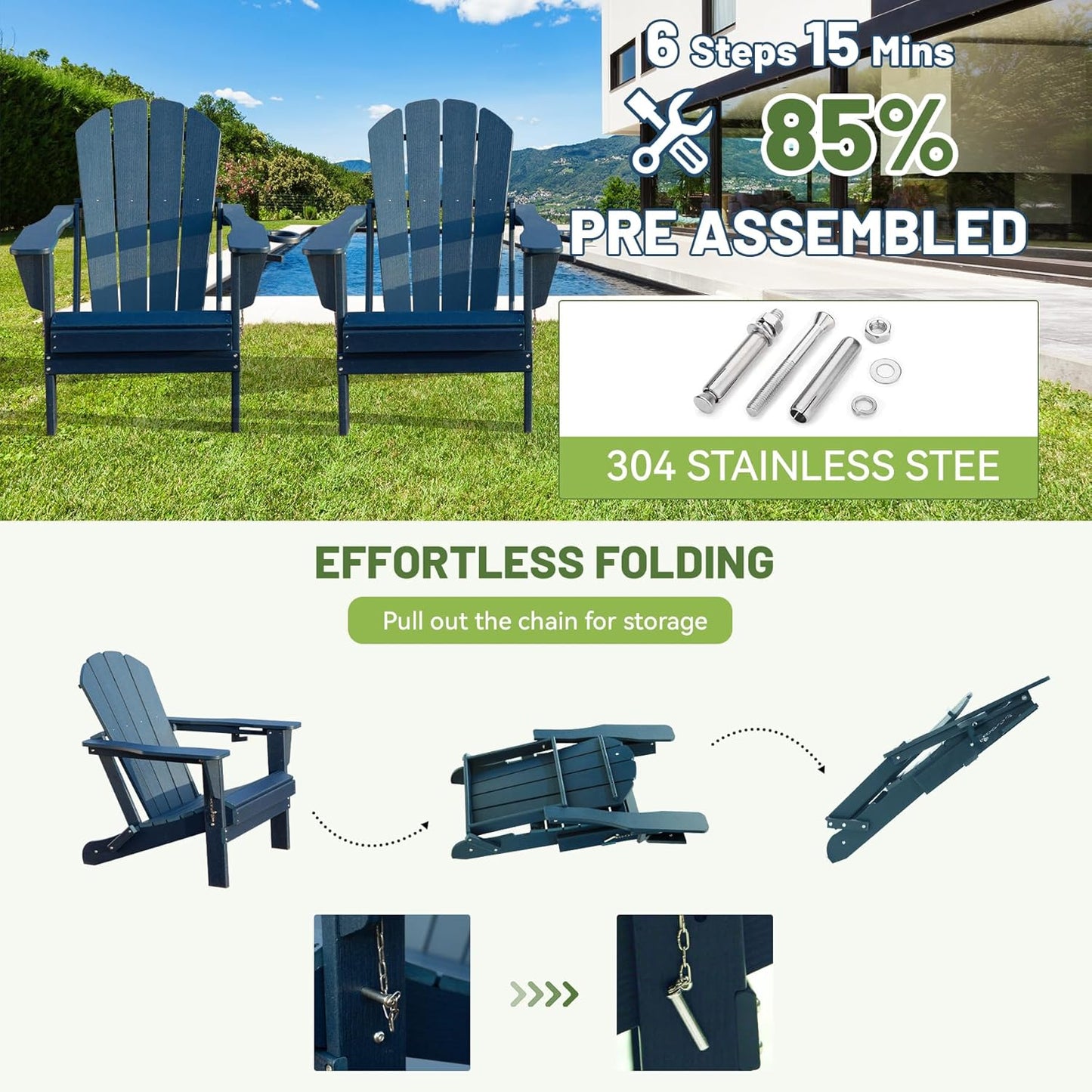 Adirondack Chairs Set of Two Plastic for Patio