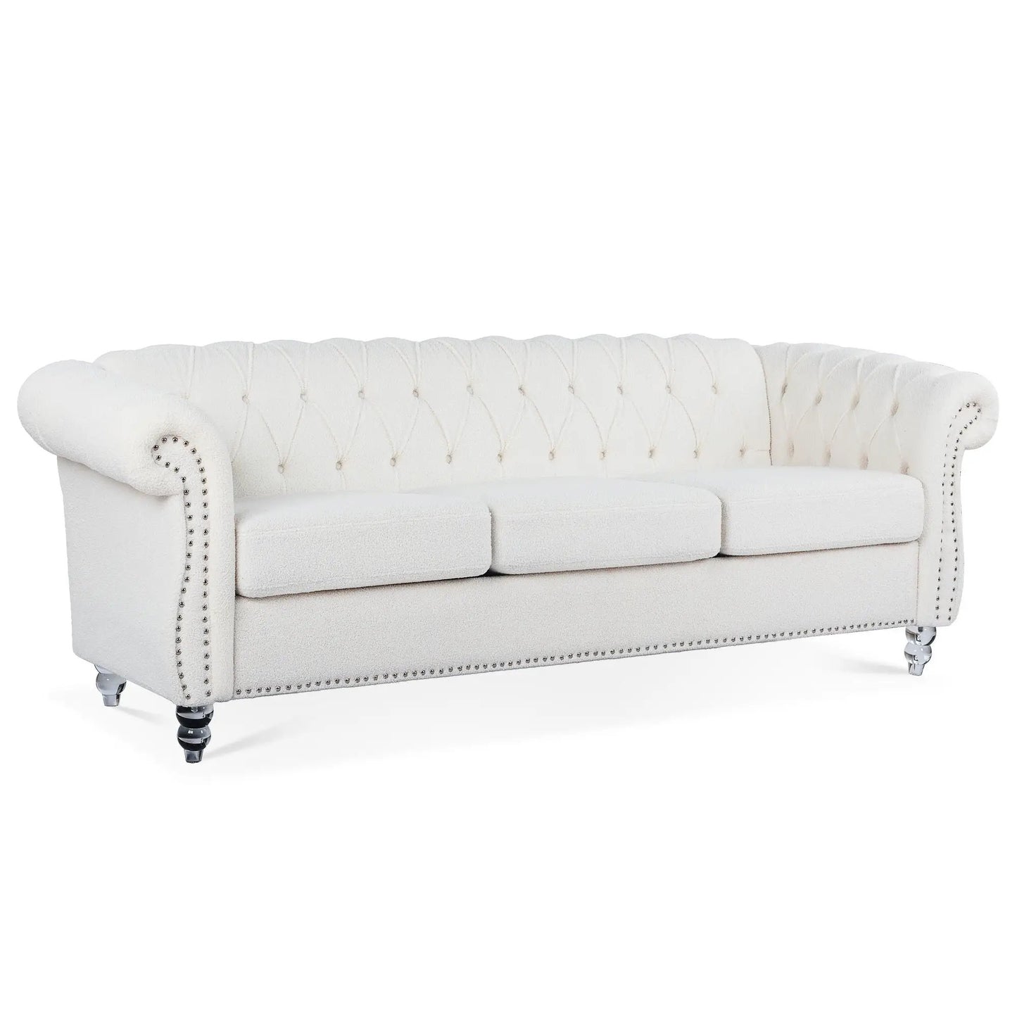 Rolled Arm Chesterfield 3-Seater Sofa white fabric with tufted back Unique Piece Furniture sofa on Tampa Home & Garden Store