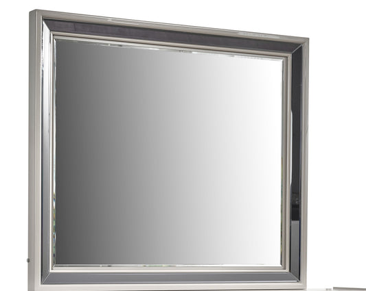 Vanity mirror with a polished silver chrome frame and beveled edges on Tampa Home & Garden Store