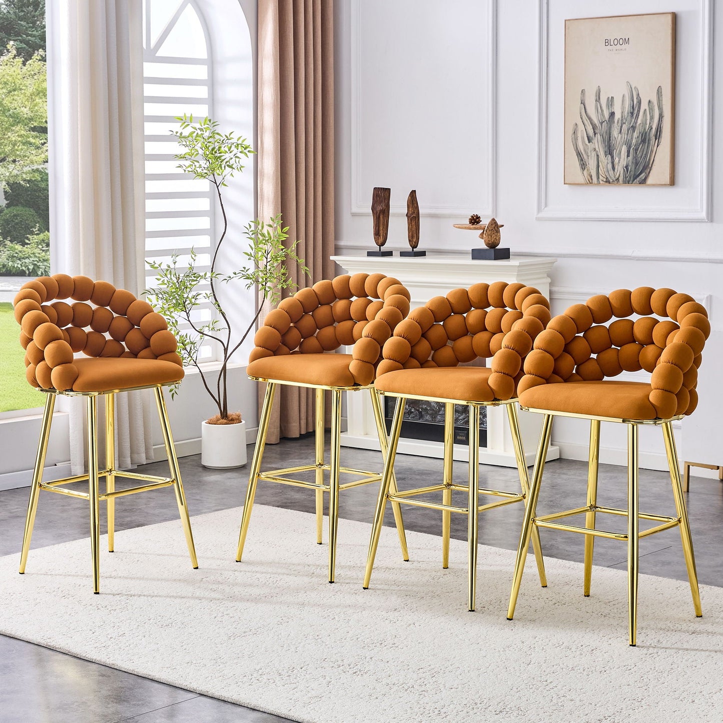 Ball Chain Bubble Tufted Bar Chairs Set Of Two