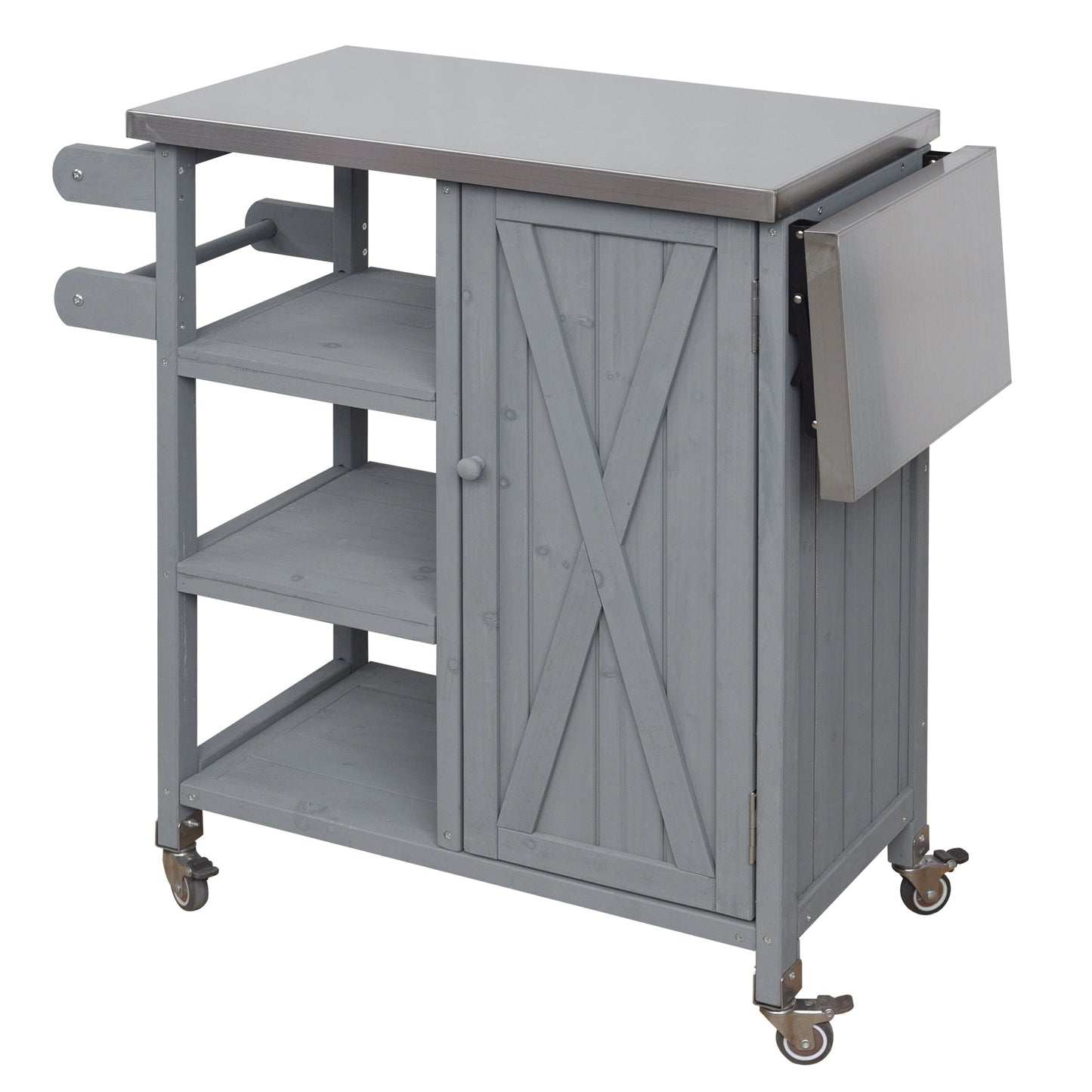 Foldable outdoor kitchen island cart gray wood with metal top wheels HouseOfZazla on Tampa Home & Garden Store