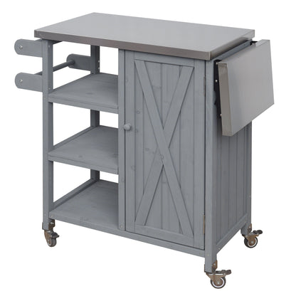 Foldable outdoor kitchen island cart gray wood with metal top wheels HouseOfZazla on Tampa Home & Garden Store