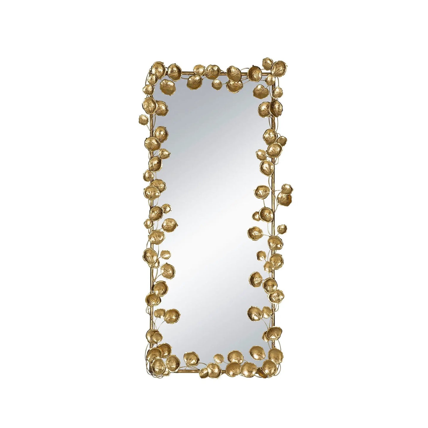 Full-length mirror with gold leaf accents on a gold metal frame by Unique Piece Furniture on Tampa Home & Garden Store