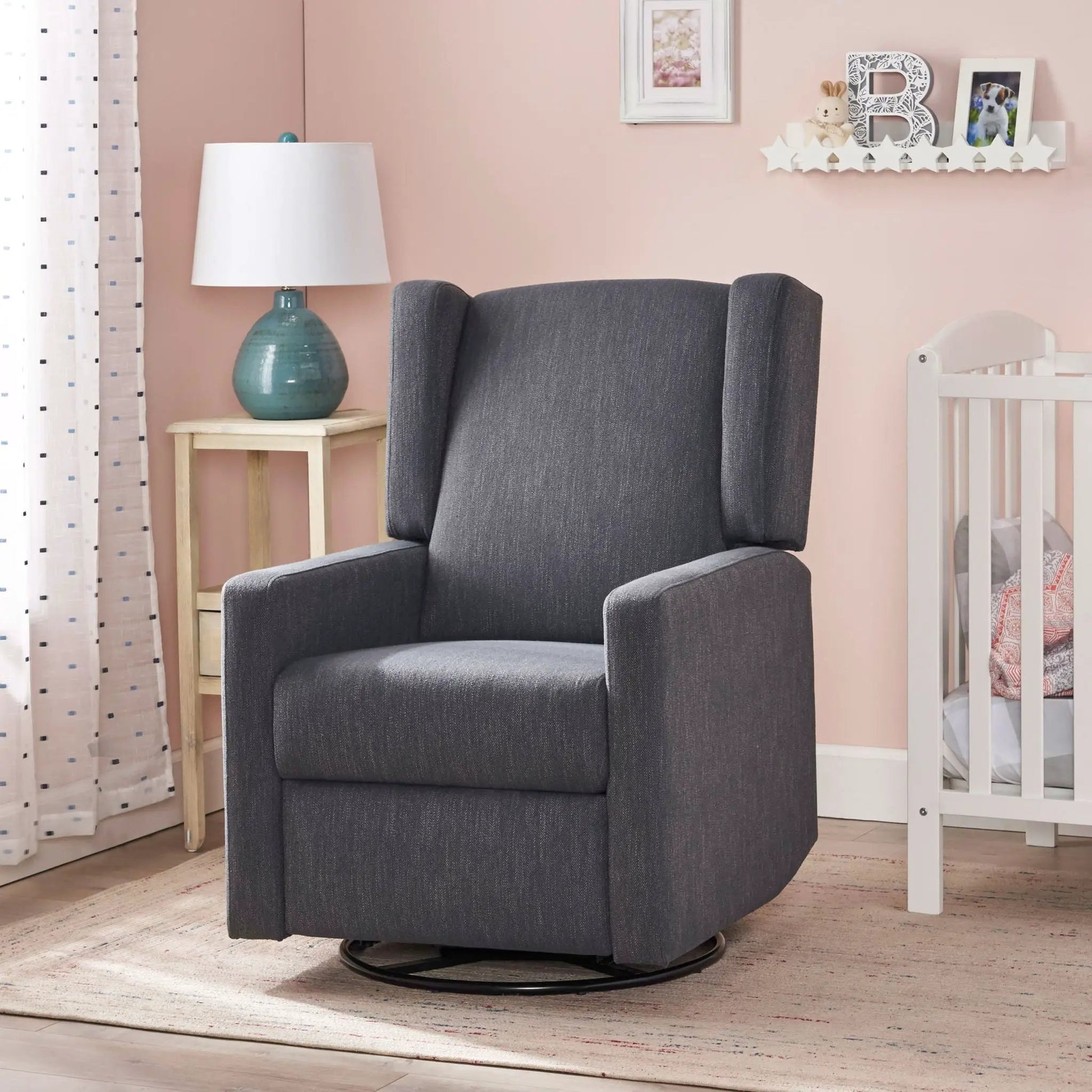 Landau Contemporary Fabric Upholstered Swivel Recliner in gray fabric Unique Piece Furniture on Tampa Home & Garden Store