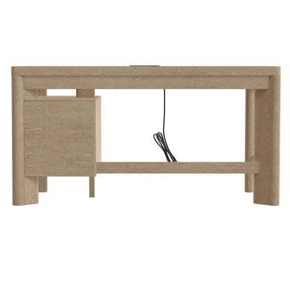 Tan wood writing desk with 58-inch spacious surface, natural grain, HouseOfZazla on Tampa Home & Garden Store