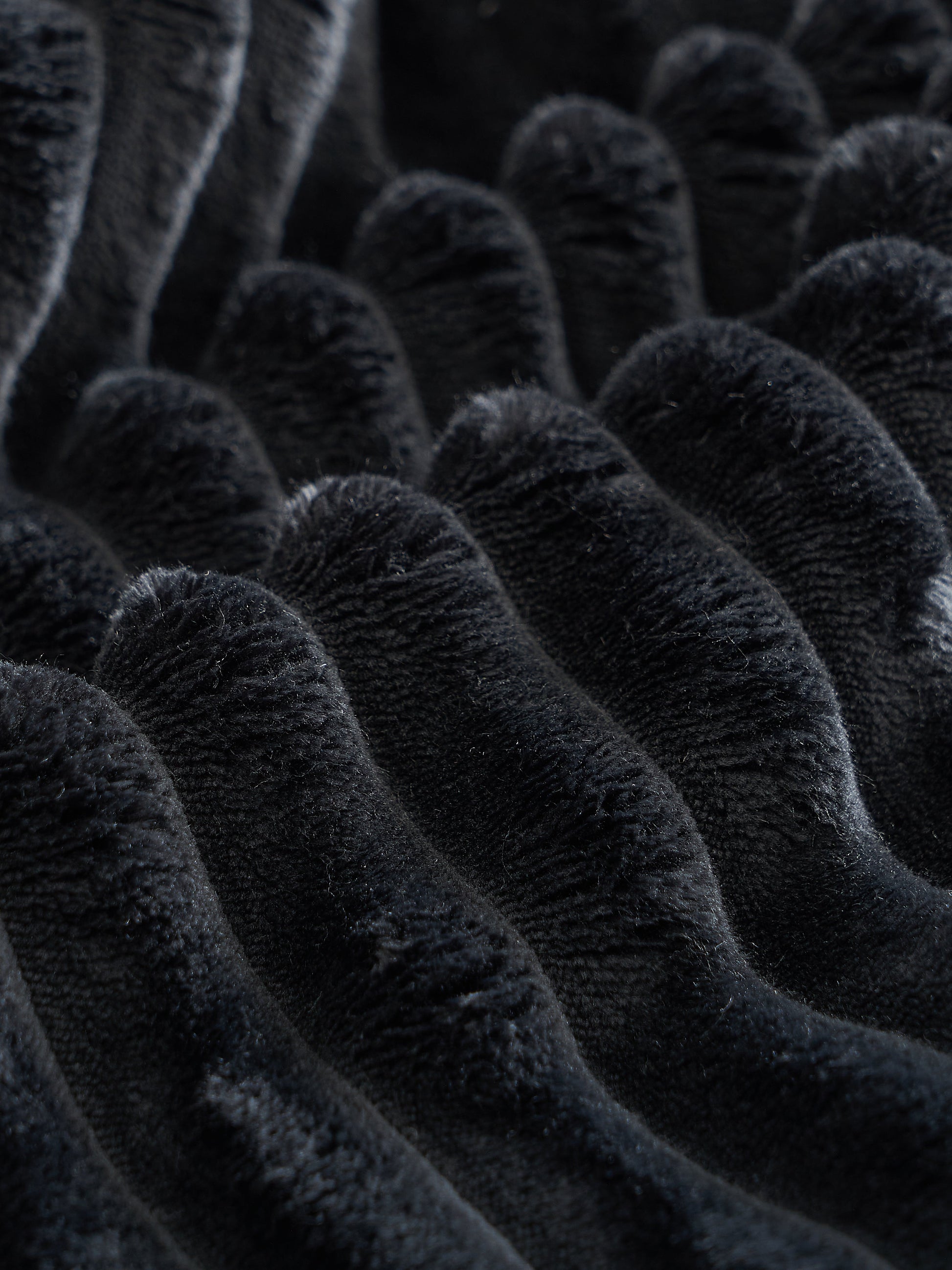 Sectional sofa close-up in black plush velvet fabric by HouseOfZazla on Tampa Home & Garden Store