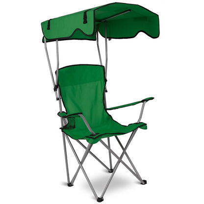 GemGear foldable beach canopy chair with cup holder, green fabric, steel frame on Tampa Home & Garden Store
