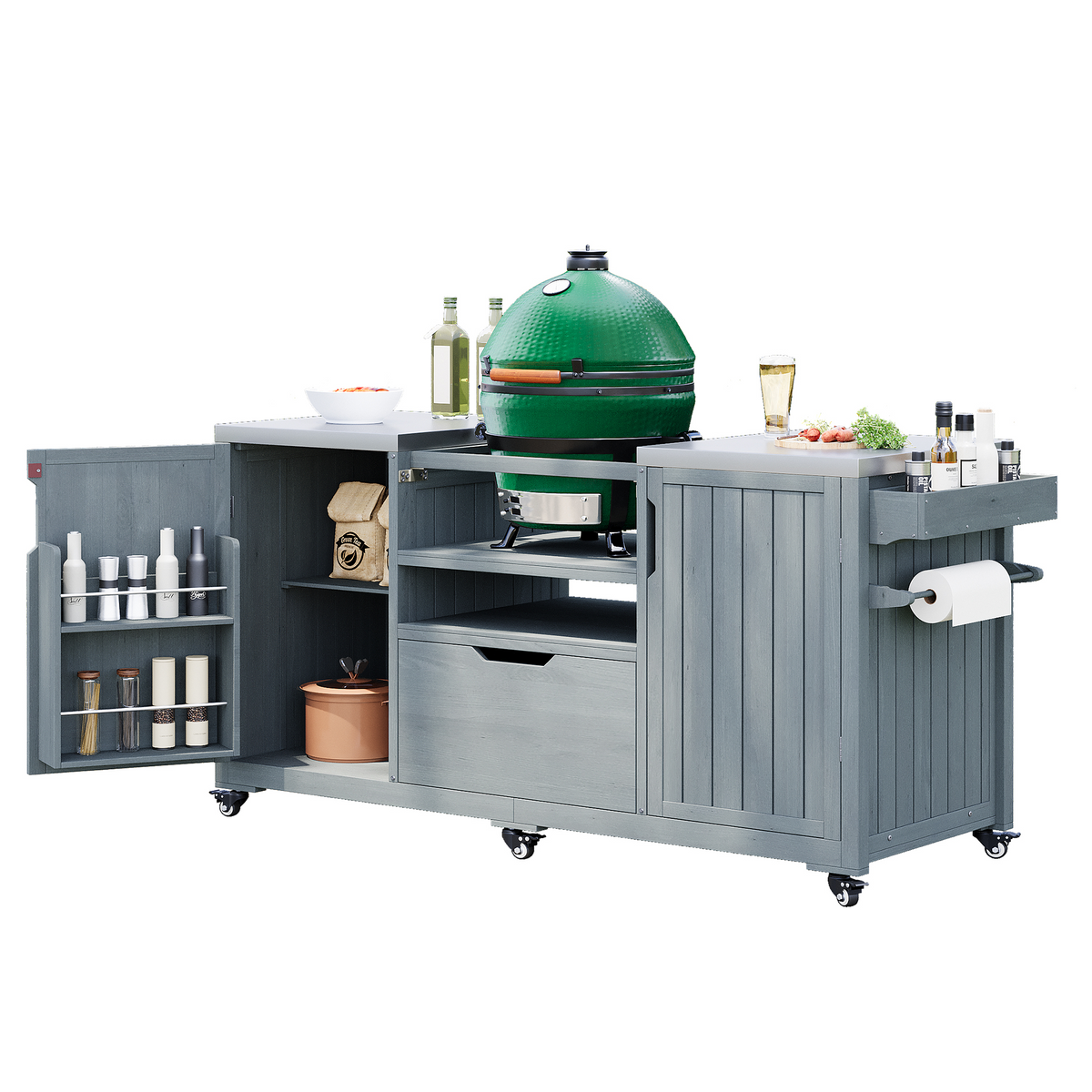 K&K 66.5in gray Outdoor Kitchen Island with Big Green Egg, HouseOfZazla on Tampa Home & Garden Store