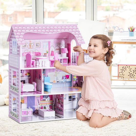 28 Inch Pink Dollhouse with Furniture - Tampa Home & Garden Store