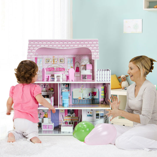 28 Inch Pink Dollhouse with Furniture - Tampa Home & Garden Store
