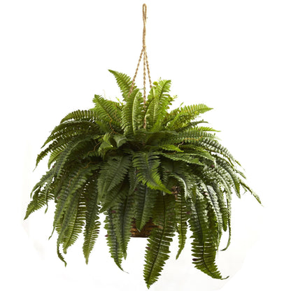 29" Artificial Double Giant Boston Fern Hanging Basket - Tampa Home & Garden Store