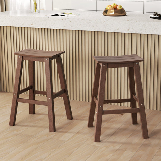 29 Inch HDPE Patio Bar Stool Set of 2 Armless Saddle Stools-Brown - Tampa Home & Garden Store