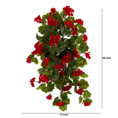 29” UV Resistant Geranium Artificial Hanging Plant (Indoor/Outdoor) - Set of 2 - Tampa Home & Garden Store