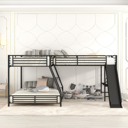 L-Shaped twin over full bunk bed in black with slide by HouseOfZazla on Tampa Home & Garden Store