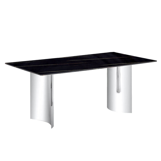 Dining table Modern minimalist with black marble-glass top and white cylindrical legs on Tampa Home & Garden Store