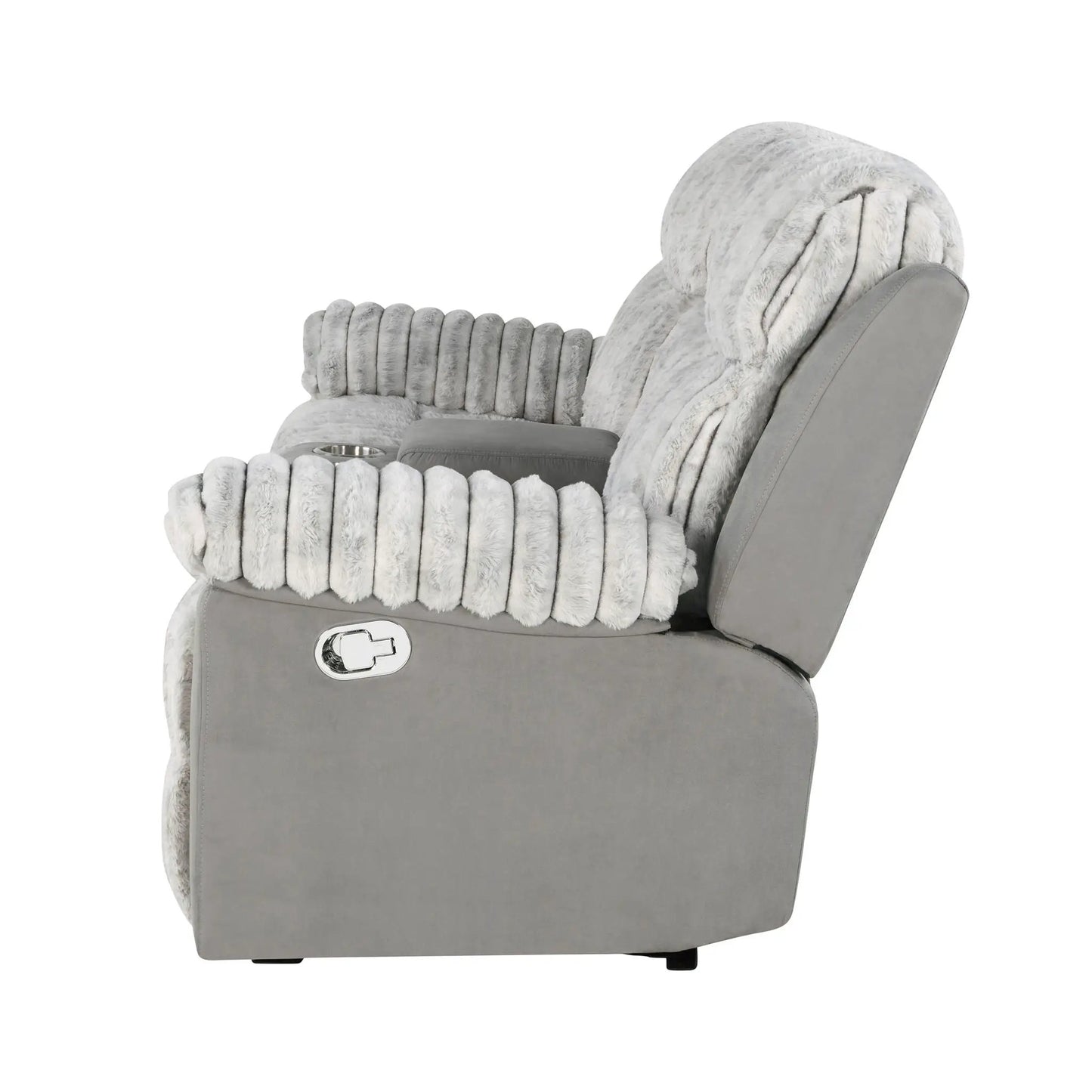 Bruni console reclining loveseat with manual recline in grey faux fur by Unique Piece Furniture on Tampa Home & Garden Store