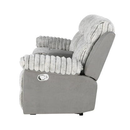 Bruni console reclining loveseat with manual recline in grey faux fur by Unique Piece Furniture on Tampa Home & Garden Store