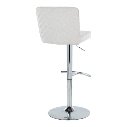 Contemporary adjustable barstool with beige fabric, chrome pedestal base and swivel on Tampa Home & Garden Store