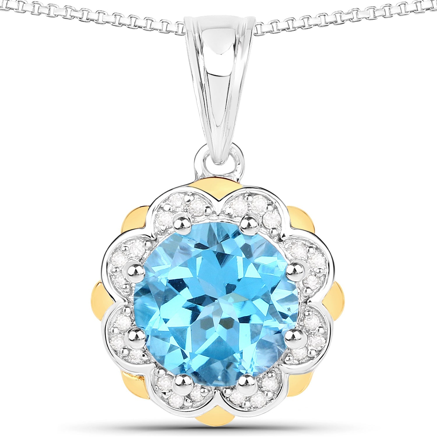 Flower pendant with 2.32ct blue topaz and diamonds in two-tone 14K yellow gold over sterling on Tampa Home & Garden Store