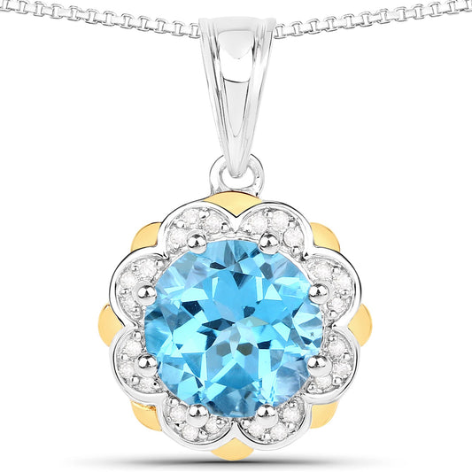 Flower pendant with 2.32ct blue topaz and diamonds in two-tone 14K yellow gold over sterling on Tampa Home & Garden Store