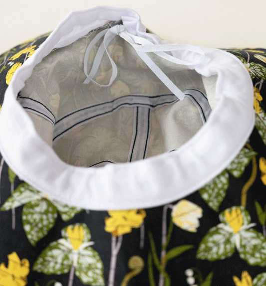 Cotton bucket sun hat Woodland Garden print with white inner band drawstring, Womanswork on Tampa Home & Garden Store