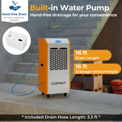 290 Pints Commercial Dehumidifier with Pump and Drain Hose for Basement Warehouse-Yellow