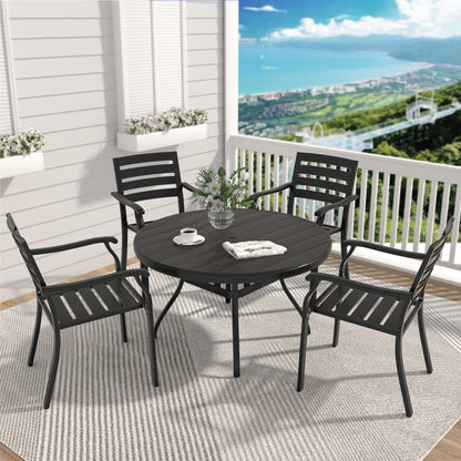 5-Piece Outdoor Dining Set with Stackable Black Metal Chairs & Round Table HouseOfZazla on Tampa Home & Garden Store