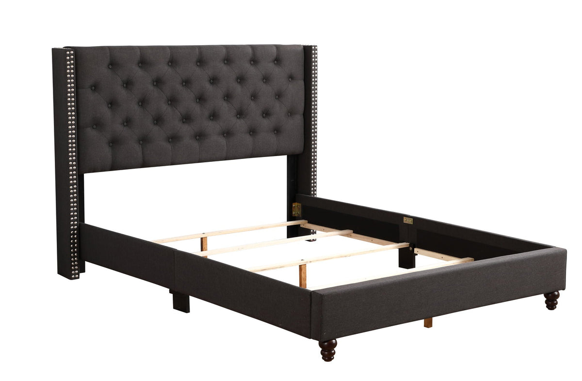 Nailhead Bed Vibrant upholstered bed in charcoal with studded posts by HouseOfZazla on Tampa Home & Garden Store