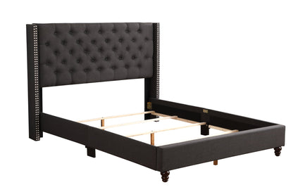 Nailhead Bed Vibrant upholstered bed in charcoal with studded posts by HouseOfZazla on Tampa Home & Garden Store