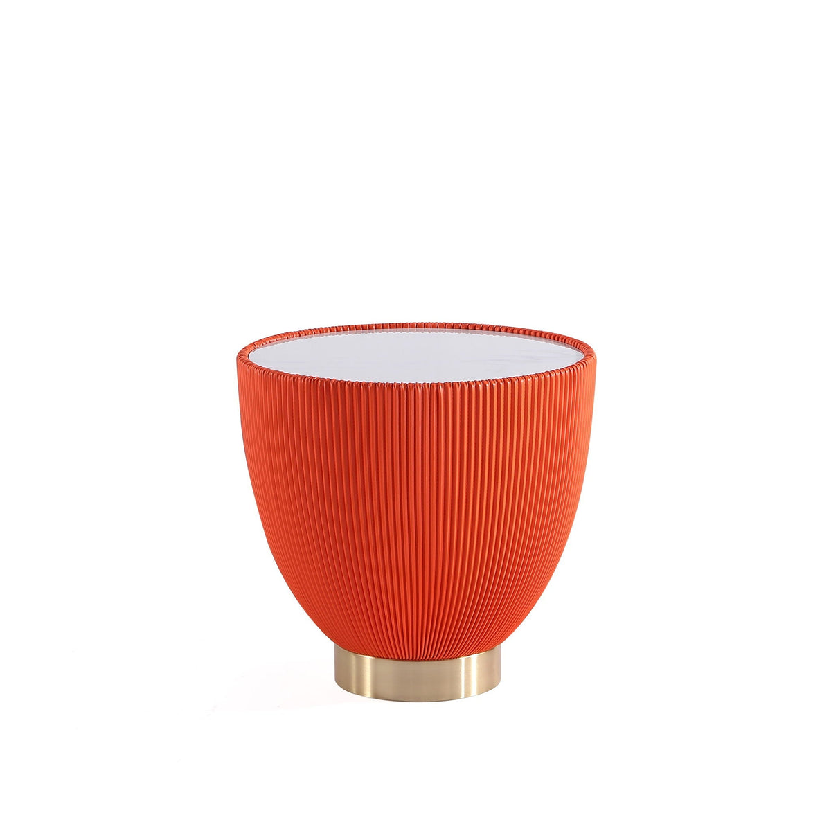 End table with orange ribbed base and white sintered stone top by HouseOfZazla on Tampa Home & Garden Store