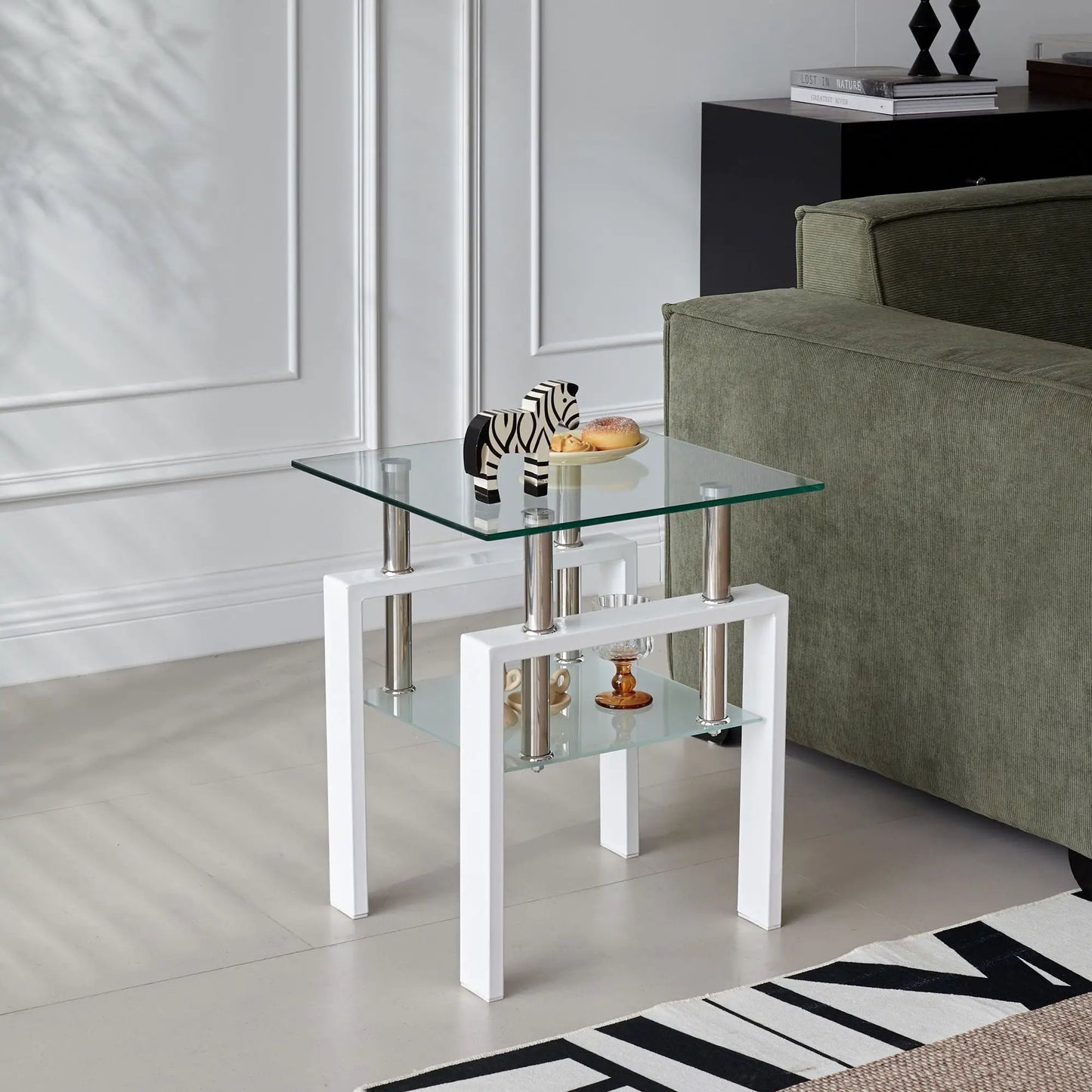Tempered Glass Table With Storage For Living Room