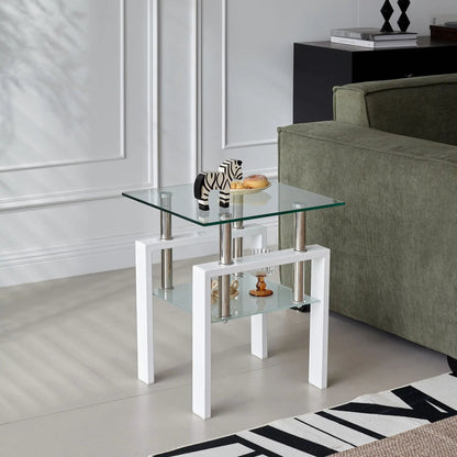Tempered Glass Table With Storage For Living Room