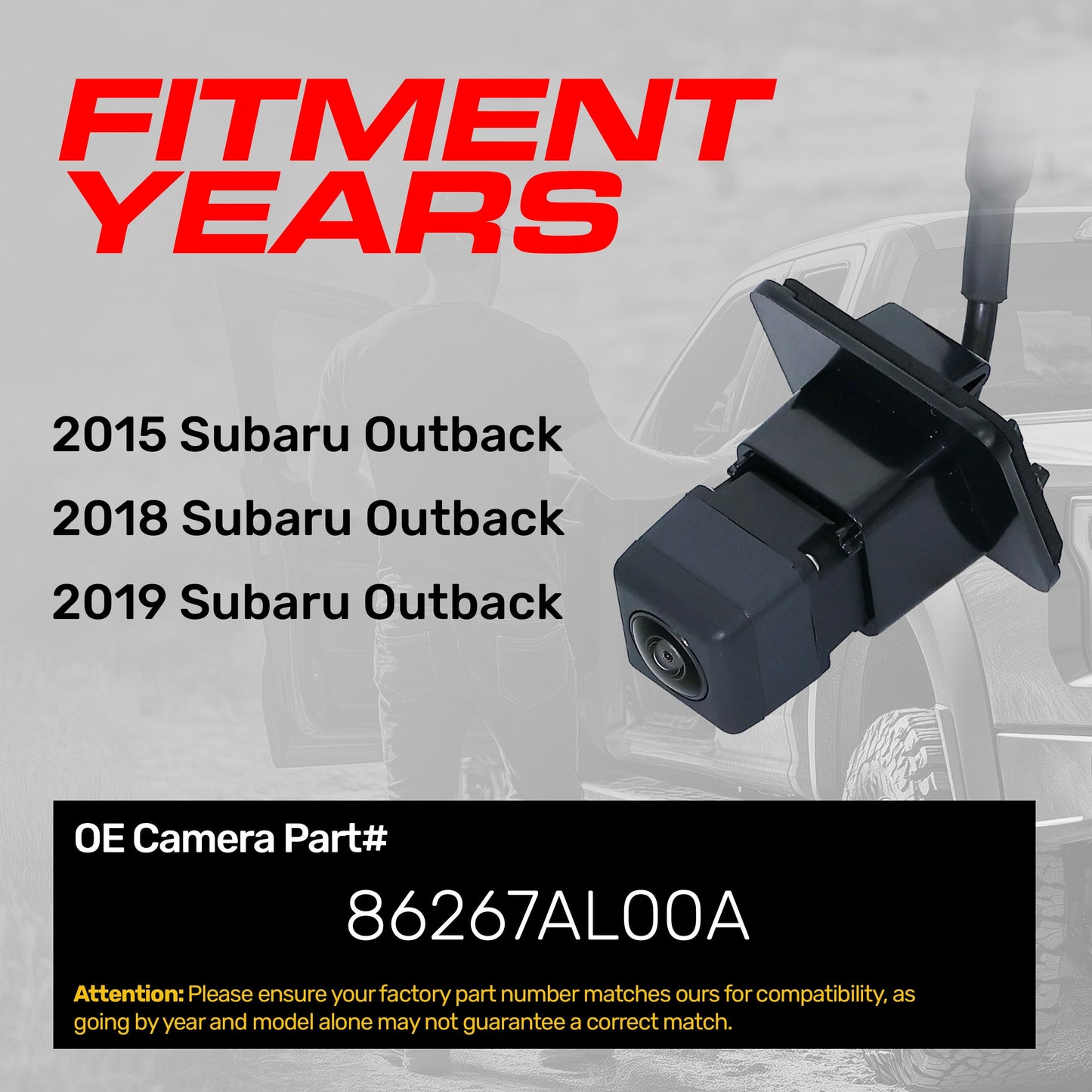 Master Tailgaters OEM backup camera for Subaru Outback (2015-2019) in black housing, OE part 86267AL00A on Tampa Home & Garden Store