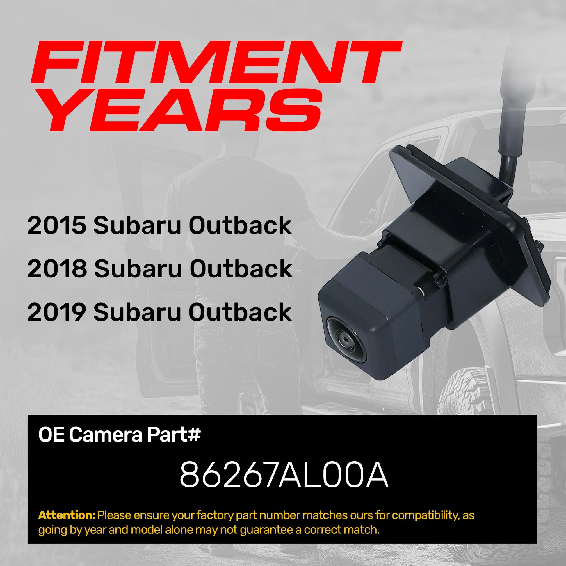 Master Tailgaters OEM backup camera for Subaru Outback (2015-2019) in black housing, OE part 86267AL00A on Tampa Home & Garden Store