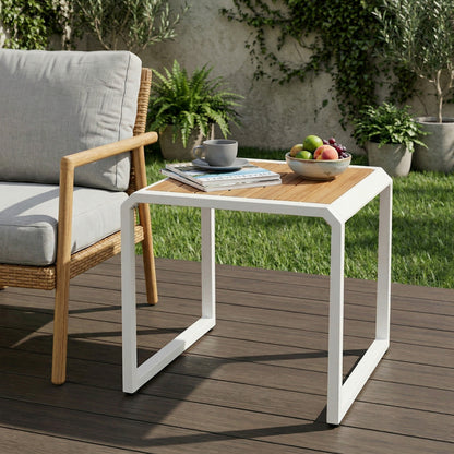 Durable Outdoor Side Table with a Teak Top