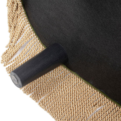 Serena oval storage bench ottoman, black velvet top with green piping and gold fringe trim on Tampa Home & Garden Store