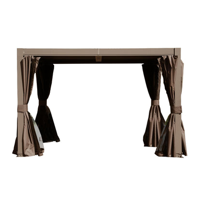 10x10 ft brown outdoor louvered pergola with adjustable louvers and curtains by HouseOfZazla on Tampa Home & Garden Store