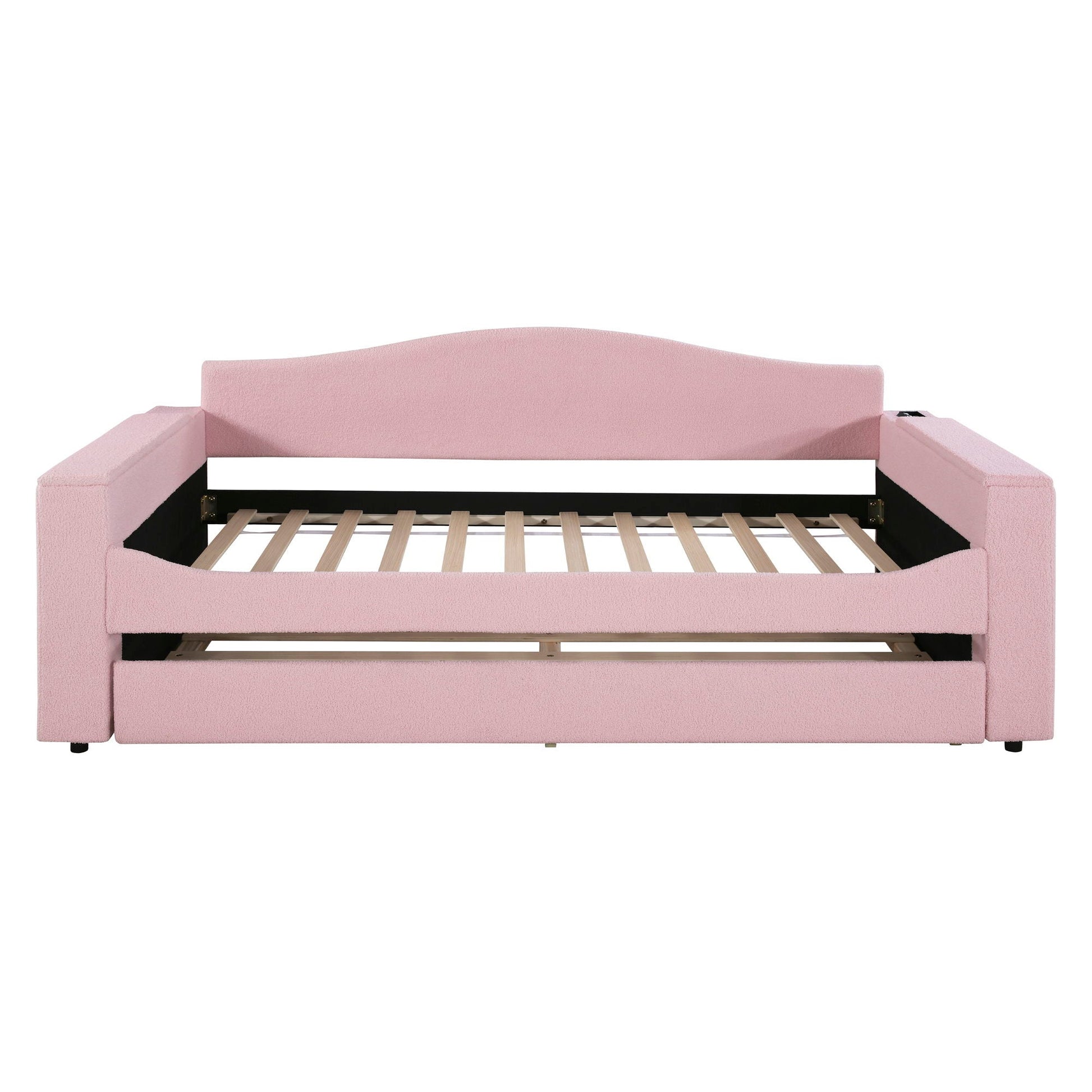 Upholstered pink daybed with storage arms and trundle with audio by HouseOfZazla on Tampa Home & Garden Store