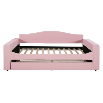 Upholstered pink daybed with storage arms and trundle with audio by HouseOfZazla on Tampa Home & Garden Store