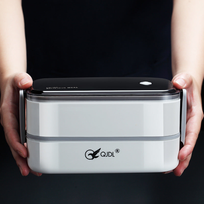 Microwaveable double-layer stainless steel lunch box white body, QJDL brand on Tampa Home & Garden Store